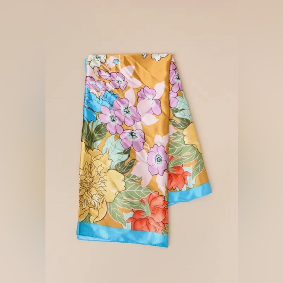 NWT Radiant Accent Golden Yellow Multi Floral Satin Square Scarf - Picture 6 of 6